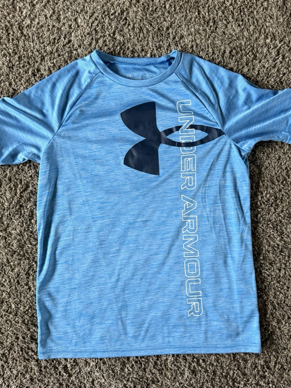 Under Armour T Shirt Youth Boys YLG Loose Blue Logo Heat Gear Athletic Tee Logo